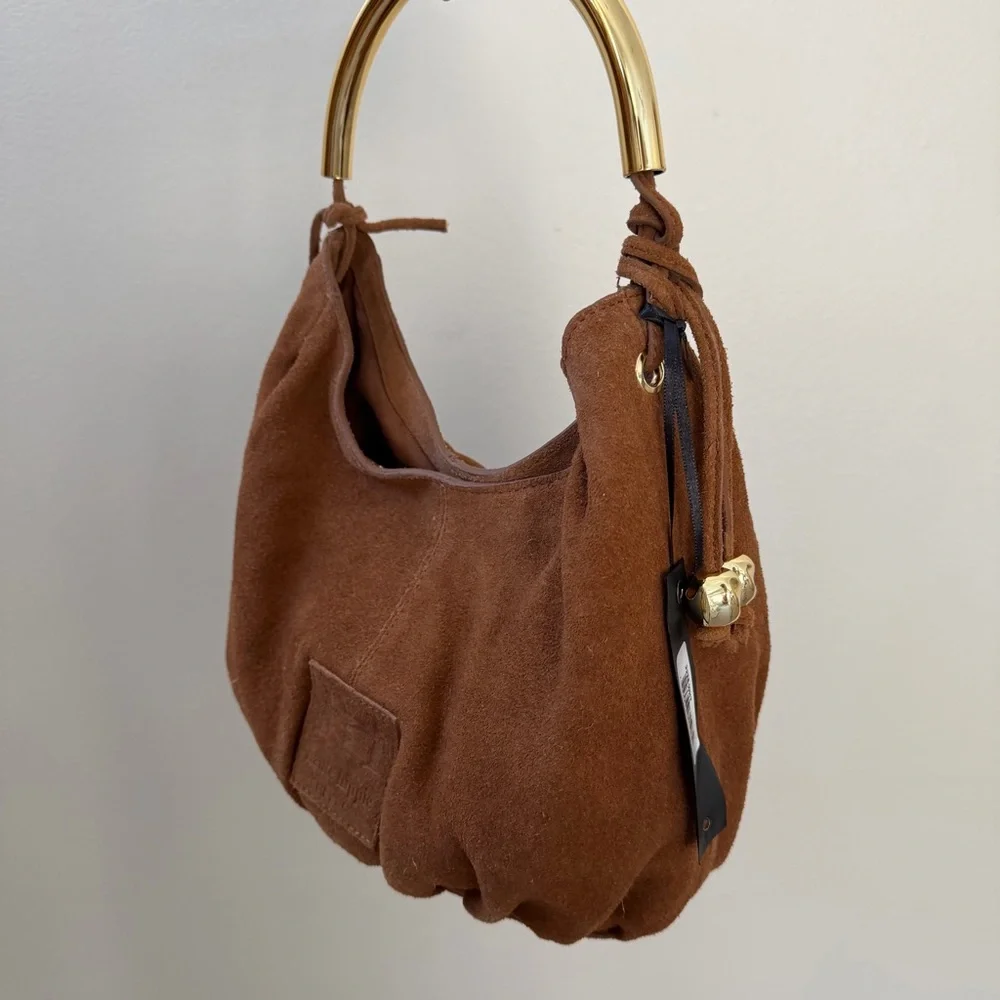 Haute Hippie Suede Hobo Bag with Gold Detail